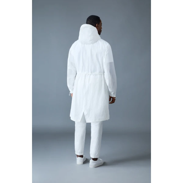 Mackage Gage Long Seam Sealed Ripstop Raincoat in White