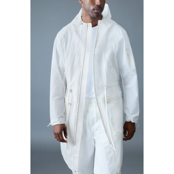 Mackage Gage Long Seam Sealed Ripstop Raincoat in White