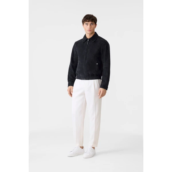 Mackage Giovanni-SU Suede Bomber Jacket in Navy