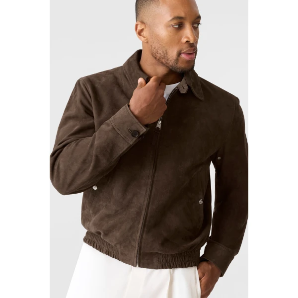Mackage Giovanni-SU Suede Bomber Jacket in Umber