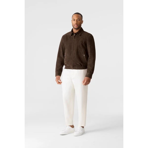 Mackage Giovanni-SU Suede Bomber Jacket in Umber