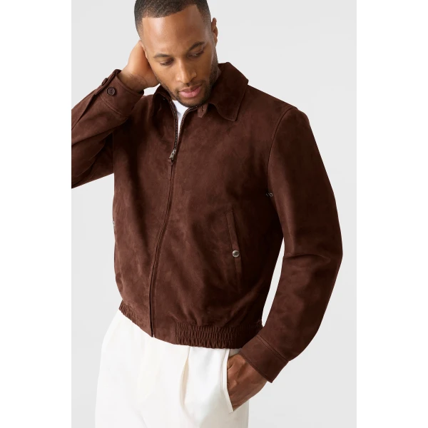 Mackage Giovanni-SU Suede Bomber Jacket in Umber