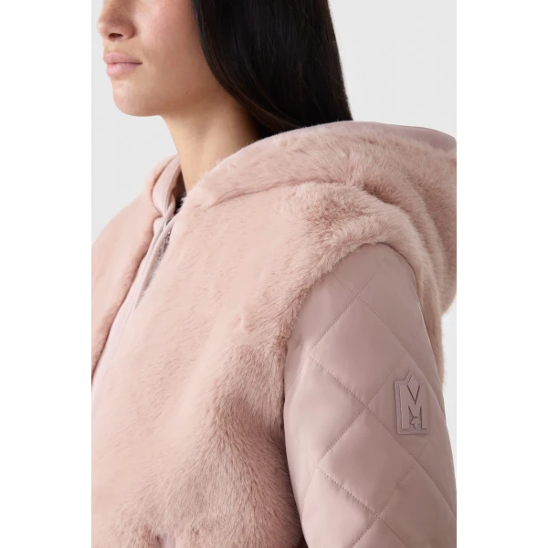 Mackage Gwendal Reversible Faux Fur Hoodie in Sepia Rose