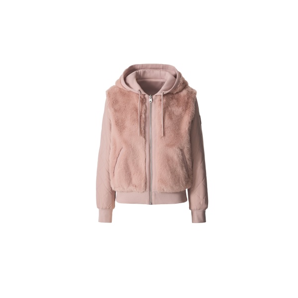 Mackage Gwendal Reversible Faux Fur Hoodie in Sepia Rose