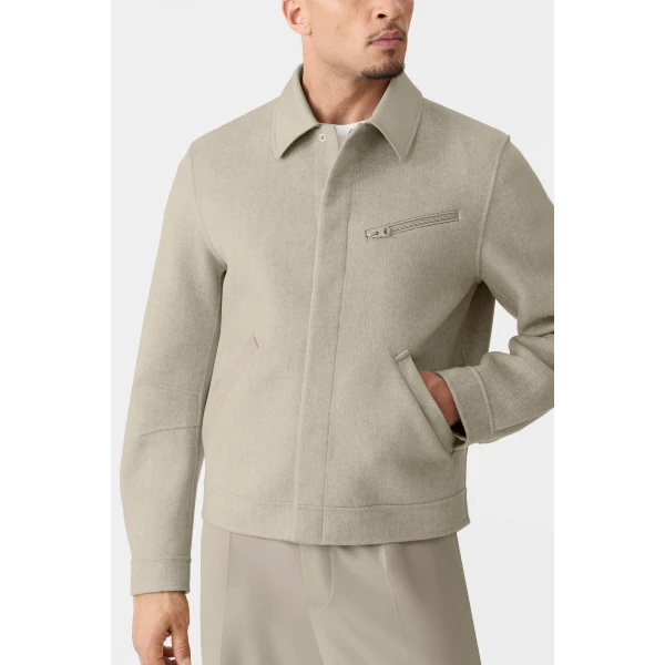 Mackage Hayes-HB Double-Face Wool Workwear Jacket in Herringbone in Taupe Mix-Taupe