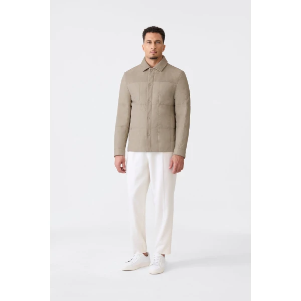 Mackage Henrik Mixed-Media Suede Shirt Jacket in Taupe