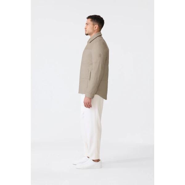 Mackage Henrik Mixed-Media Suede Shirt Jacket in Taupe