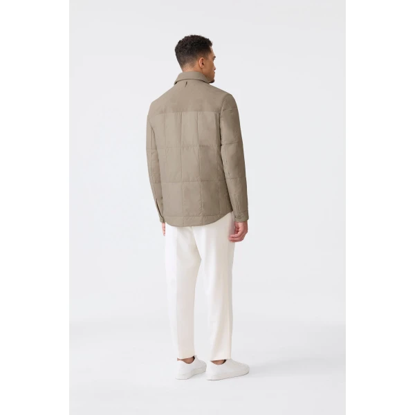 Mackage Henrik Mixed-Media Suede Shirt Jacket in Taupe