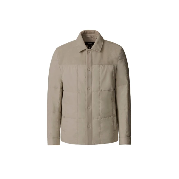 Henrik Mixed-Media Suede Shirt Jacket in Taupe