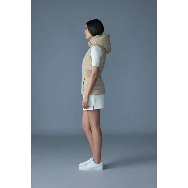 Mackage Hoshi Light Down Hooded Vest in Light Camel