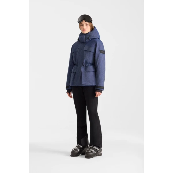 Mackage Iclyn-DNM Denim Down Jacket in Medium Denim, view 4 | Ski jacket | Coveti