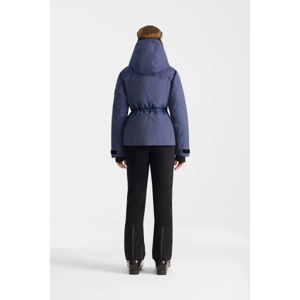 Mackage Iclyn-DNM Denim Down Jacket in Medium Denim, view 6 | Ski jacket | Coveti