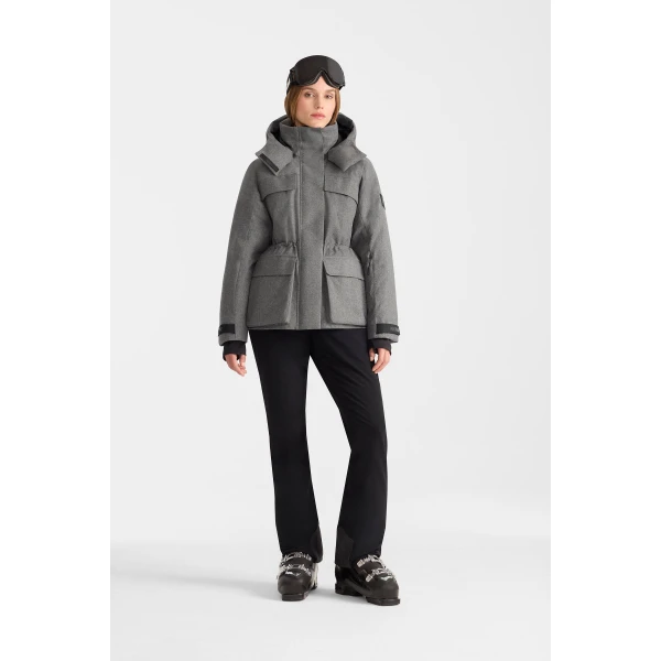 Mackage Iclyn-FN Flannel Down Jacket in Grey Mix, view 2 | Ski jacket | Coveti