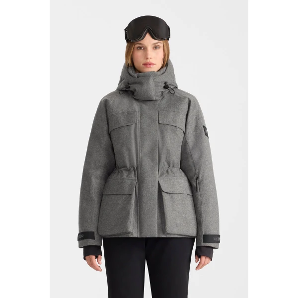 Mackage Iclyn-FN Flannel Down Jacket in Grey Mix, view 3 | Ski jacket | Coveti