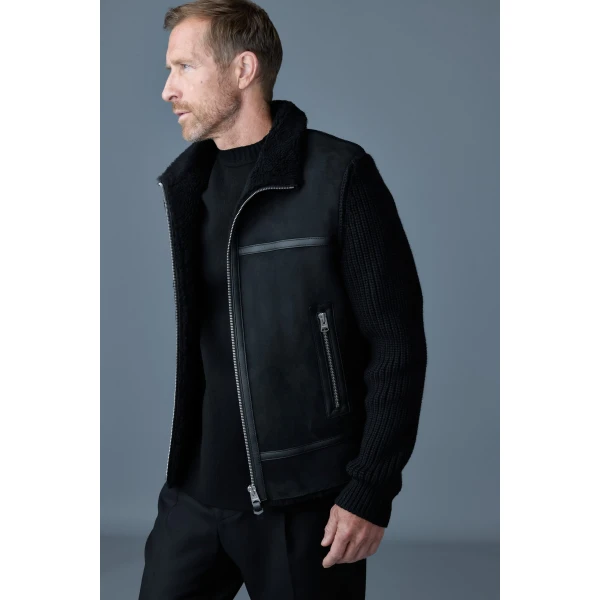 Mackage Jonathan Mixed-Media Shearling Jacket in Black