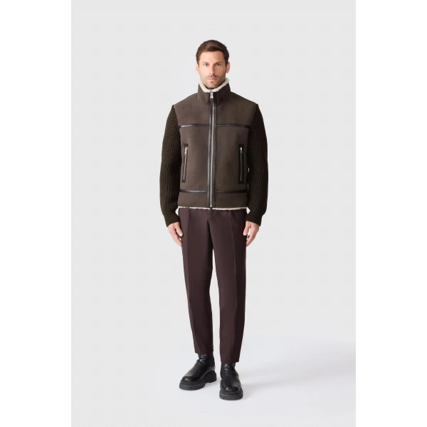 Mackage Jonathan Mixed-Media Shearling Jacket in Coffee-Natural