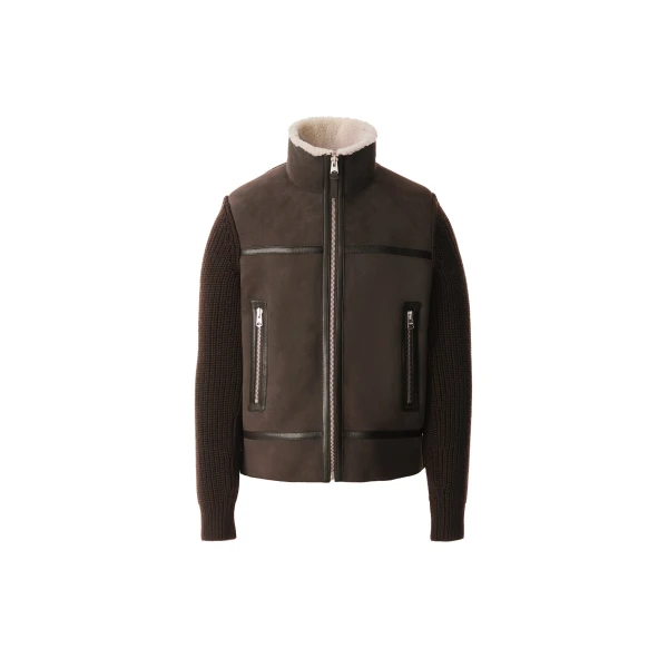 Mackage Jonathan Mixed-Media Shearling Jacket in Coffee-Natural