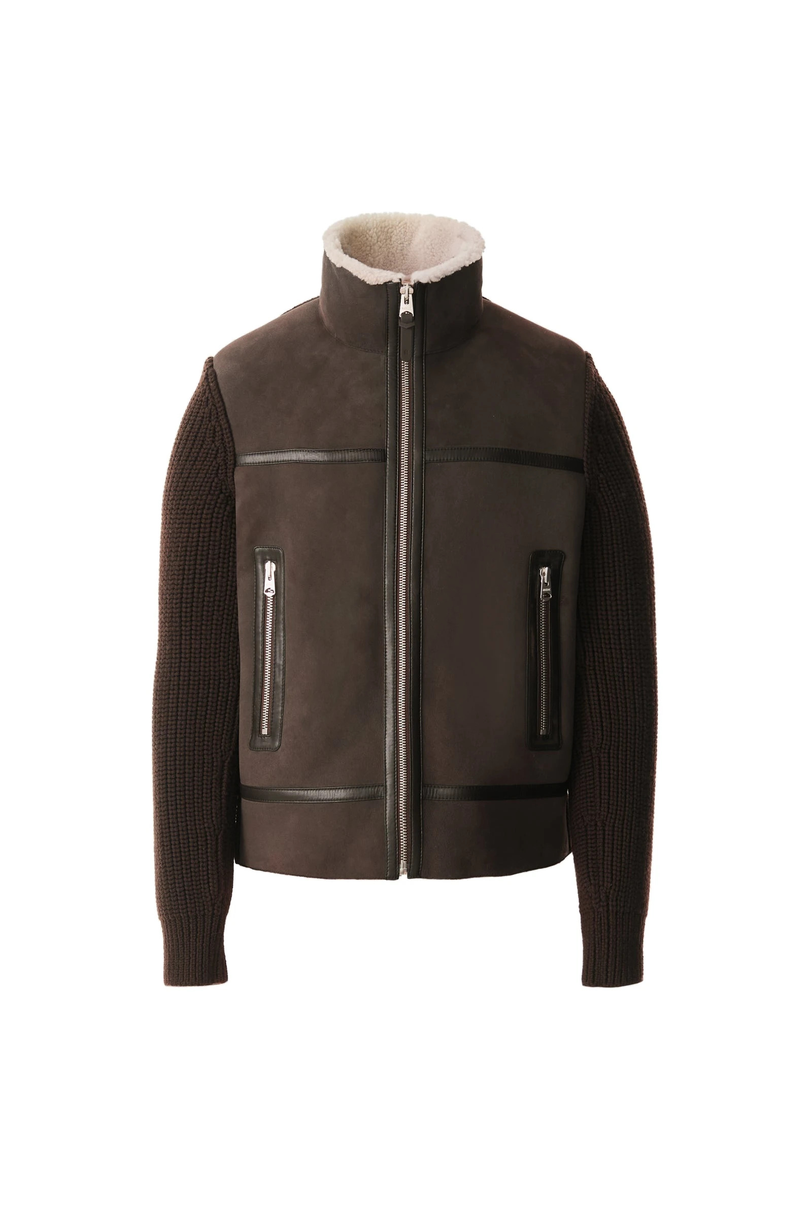 Mackage Jonathan Mixed-Media Shearling Jacket in Coffee-Natural Mackage Jonathan Mixed-Media Shearling Jacket in Coffee-Natural