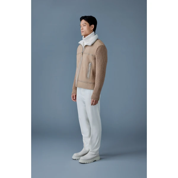 Mackage Jonathan Mixed-Media Shearling Jacket in Light Camel-Natural