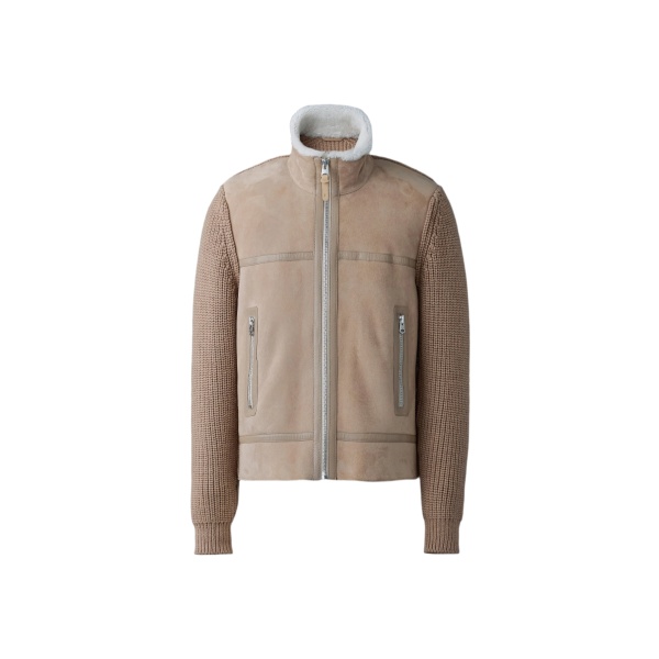 Mackage Jonathan Mixed-Media Shearling Jacket in Light Camel-Natural