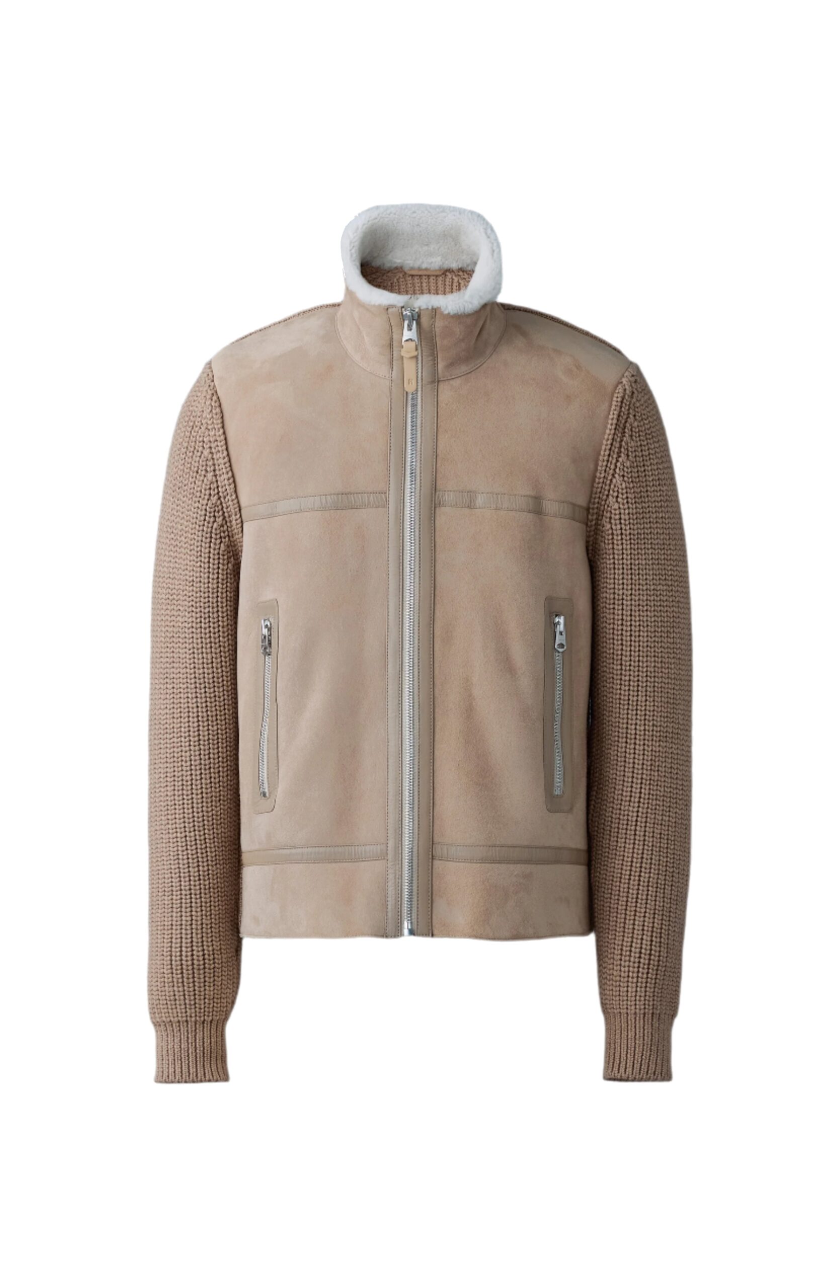 Mackage Jonathan Mixed-Media Shearling Jacket in Light Camel-Natural Mackage Jonathan Mixed-Media Shearling Jacket in Light Camel-Natural