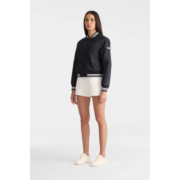 juniper-sacr satin bomber jacket navy