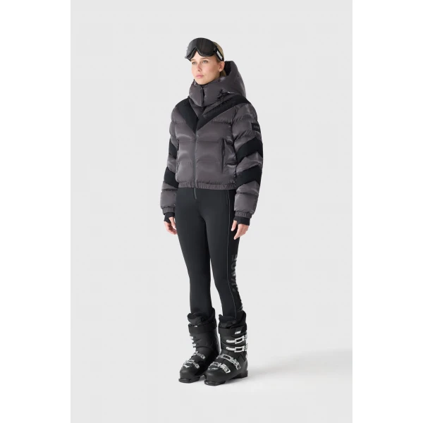 Mackage Kairi-GLO High-Gloss Down Ski Jacket in Carbon, view 3 | Ski jacket | Coveti
