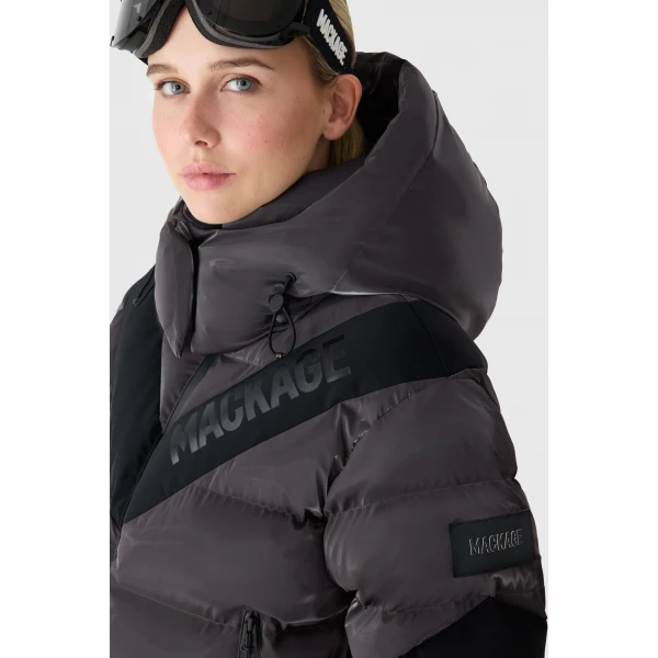 Mackage Kairi-GLO High-Gloss Down Ski Jacket in Carbon, view 6 | Ski jacket | Coveti