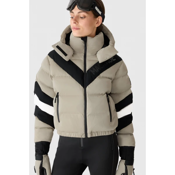 Mackage Kairi-GLO High-Gloss Down Ski Jacket in Taupe