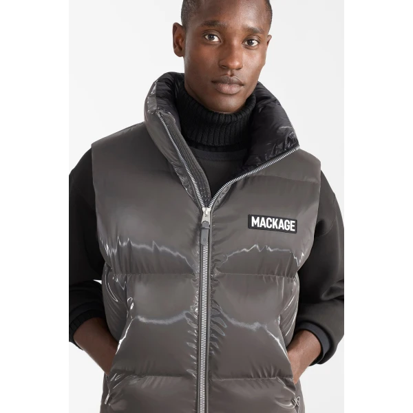 Mackage Kane-GLO High-Gloss Down Vest in Carbon