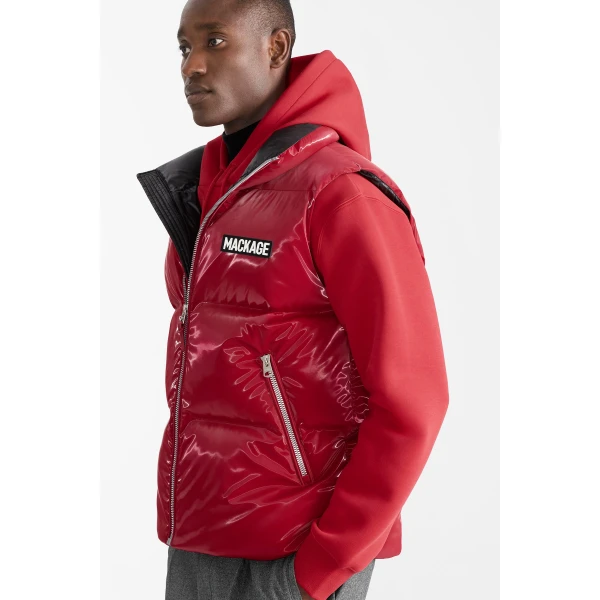 Mackage Kane-GLO High-Gloss Down Vest in Dark Red