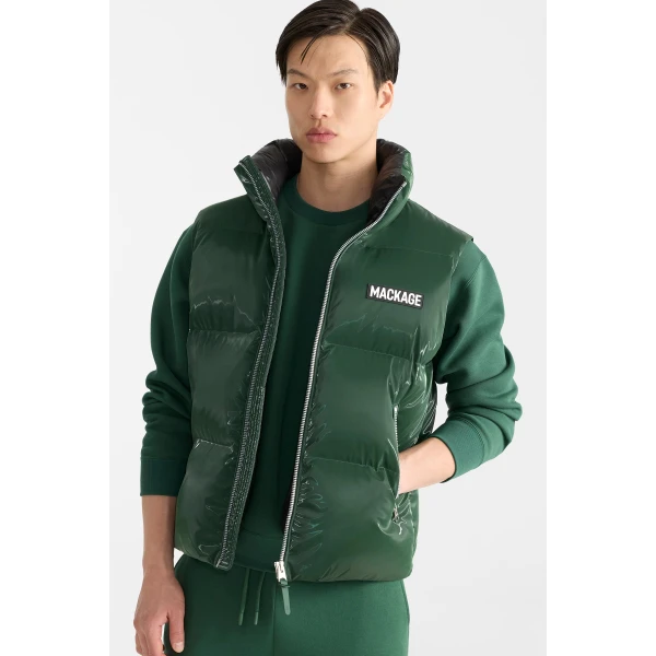 Mackage Kane-GLO High-Gloss Down Vest in Evergreen