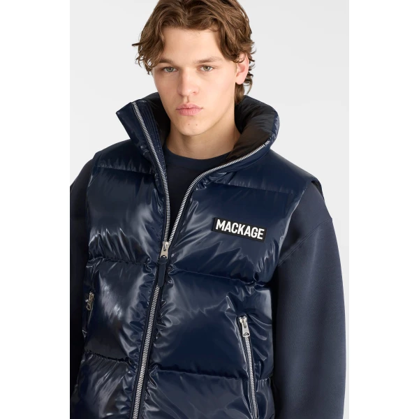 Mackage Kane-GLO High-Gloss Down Vest in Marine Blue