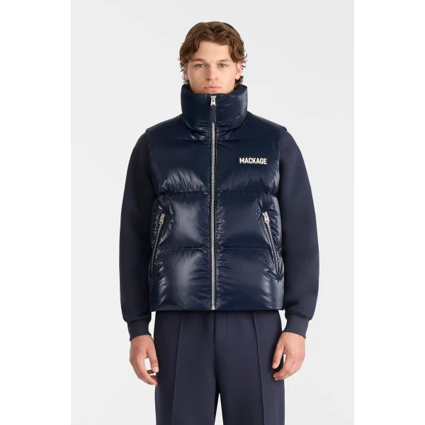 Mackage Kane-GLO High-Gloss Down Vest in Marine Blue