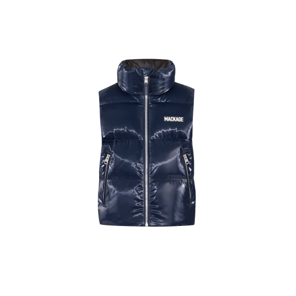 Mackage Kane-GLO High-Gloss Down Vest in Marine Blue