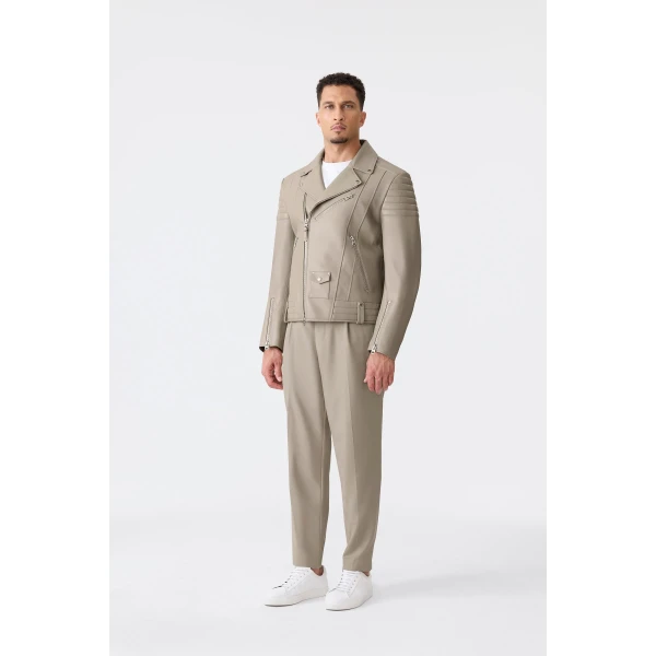 Mackage Kenneth Leather Biker Jacket in Taupe