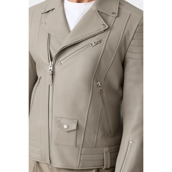 Mackage Kenneth Leather Biker Jacket in Taupe