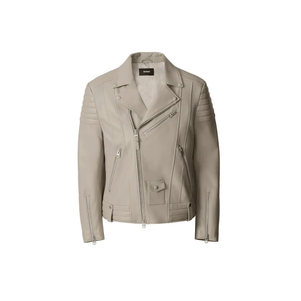 Kenneth Leather Biker Jacket in Taupe