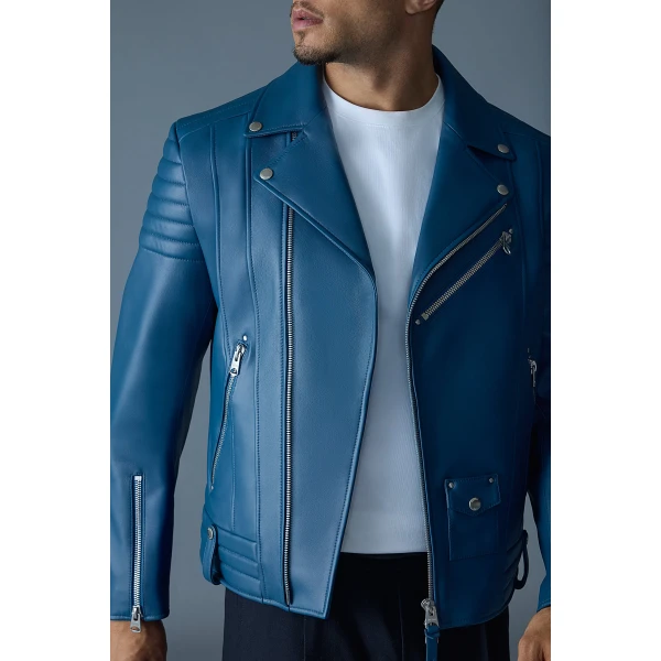 Mackage Kenneth Leather Biker Jacket in Tide