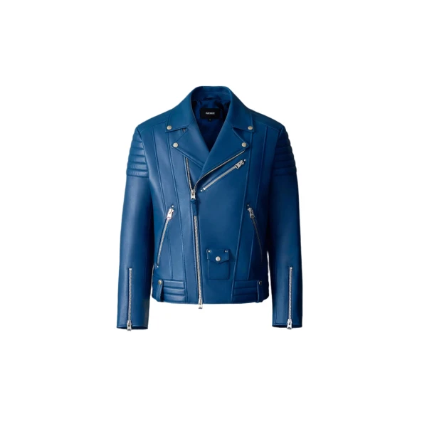 Kenneth Leather Biker Jacket in Tide