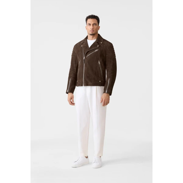 Mackage Kenneth-SU Suede Biker Jacket in Umber