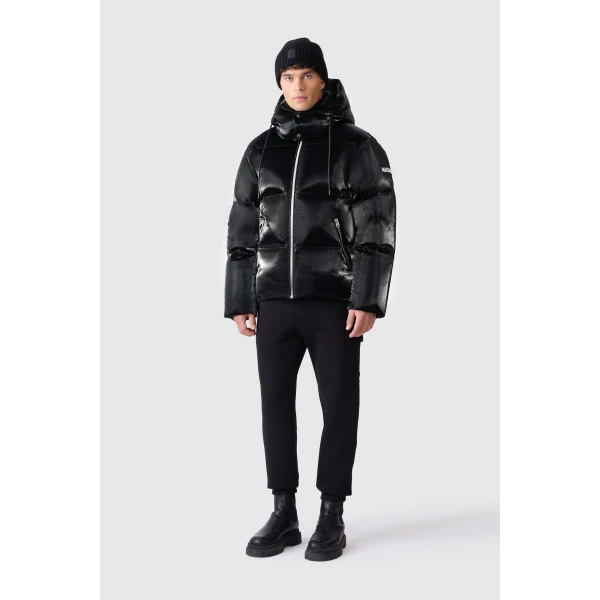 Mackage Kent-GLO High-Gloss Removable Hooded Down Jacket in Black