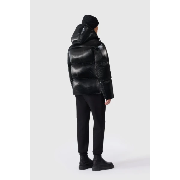 Mackage Kent-GLO High-Gloss Removable Hooded Down Jacket in Black
