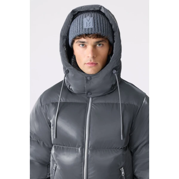 Mackage Kent-GLO High-Gloss Removable Hooded Down Jacket in Carbon