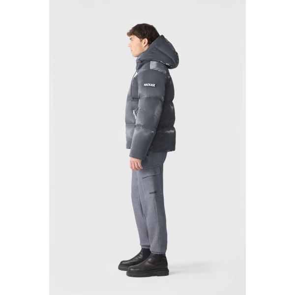 Mackage Kent-GLO High-Gloss Removable Hooded Down Jacket in Carbon
