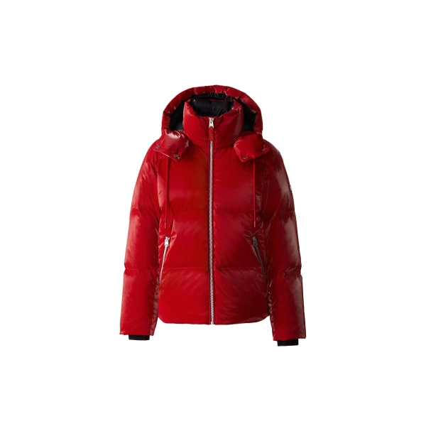 Mackage Kent-GLO High-Gloss Removable Hooded Down Jacket in Dark Red
