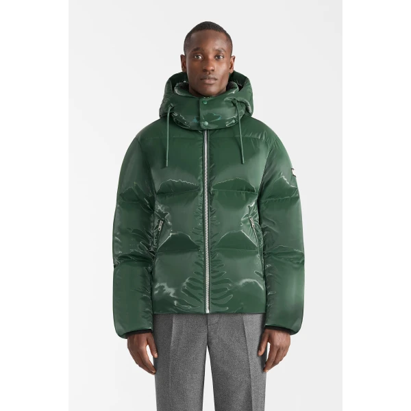 Mackage Kent-GLO High-Gloss Removable Hooded Down Jacket in Evergreen