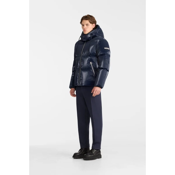 Mackage Kent-GLO High-Gloss Removable Hooded Down Jacket in Marine Blue