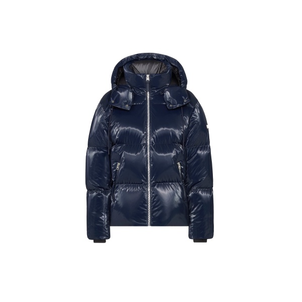 Mackage Kent-GLO High-Gloss Removable Hooded Down Jacket in Marine Blue