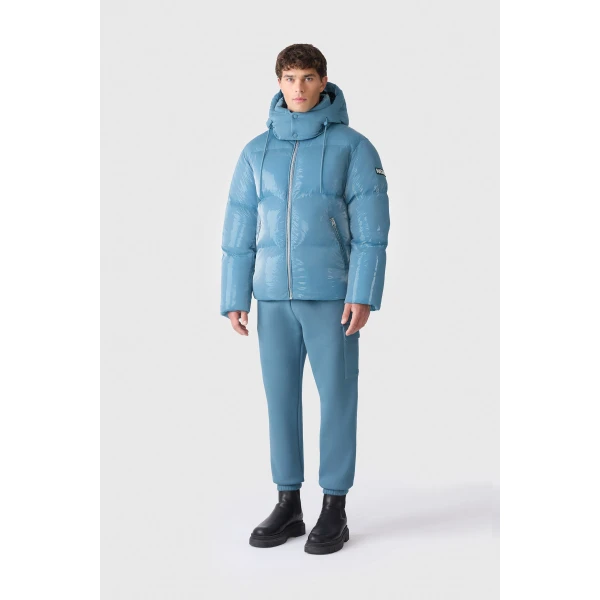 Mackage Kent-GLO High-Gloss Removable Hooded Down Jacket in Provincial Blue
